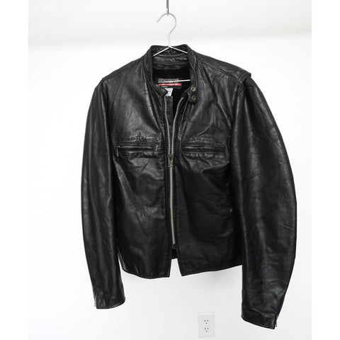 "Retail" Vintage Brooks Sportswear Full Zip Motorcycle Biker Leather Jacket Black Men's