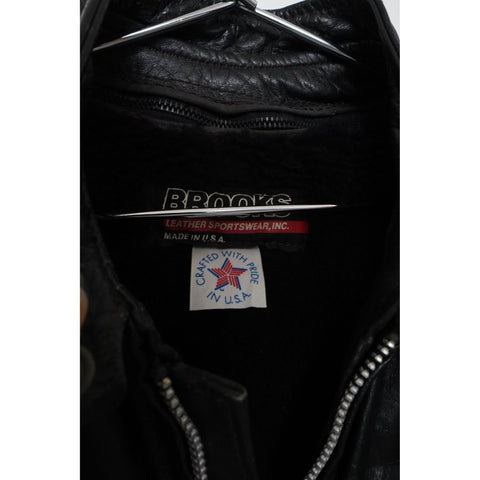 "Retail" Vintage Brooks Sportswear Full Zip Motorcycle Biker Leather Jacket Black Men's