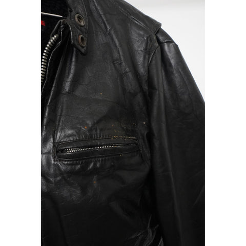 "Retail" Vintage Brooks Sportswear Full Zip Motorcycle Biker Leather Jacket Black Men's