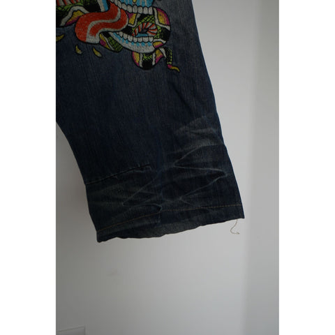 "Retail" Ed Hardy By Christian Audigier Distressed Button-Fly Denim Jorts 42x17.5