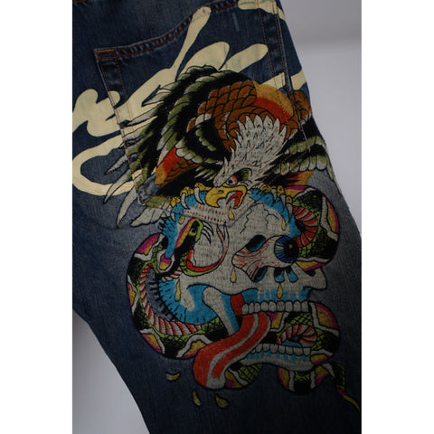 "Retail" Ed Hardy By Christian Audigier Distressed Button-Fly Denim Jorts 42x17.5