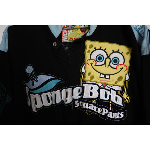 "Retail" Vintage JH Design SpongeBob SquarePants Embroidered NASCAR Jacket Black/Blue 2XL