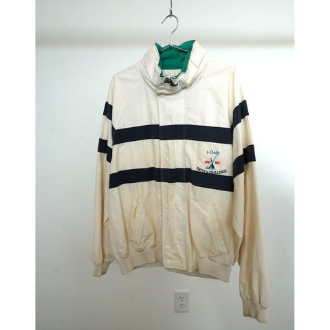 "Retail" Vintage Nautica Challenge J-Class Striped Windbreaker Jacket White/Navy XL