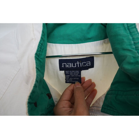 "Retail" Vintage Nautica Challenge J-Class Striped Windbreaker Jacket White/Navy XL