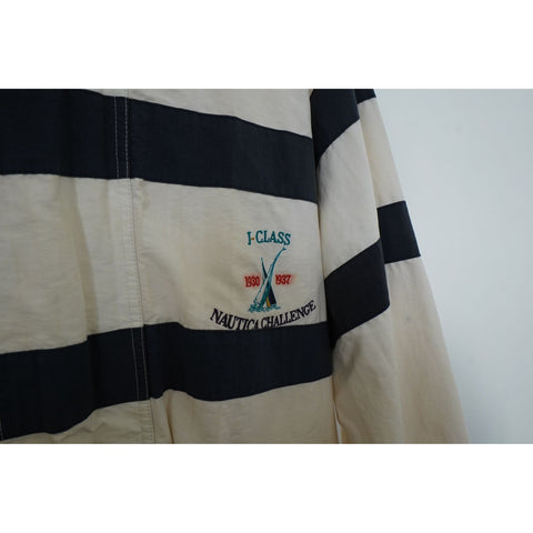 "Retail" Vintage Nautica Challenge J-Class Striped Windbreaker Jacket White/Navy XL