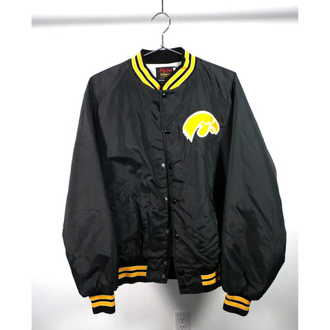 "Retail" Vintage Pla-Jac Iowa Hawkeyes Snap Bomber Jacket Black/Yellow XL Made in USA