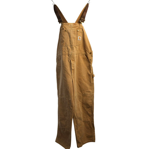 "Retail" Carhartt Unlined Canvas Double-Knee Workwear Bib Overalls Brown W42 Men's