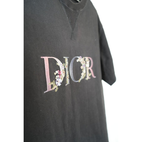 "Retail" Dior SS21 DIOR Flowers Embroidered Tee Shirt Black XL Men's