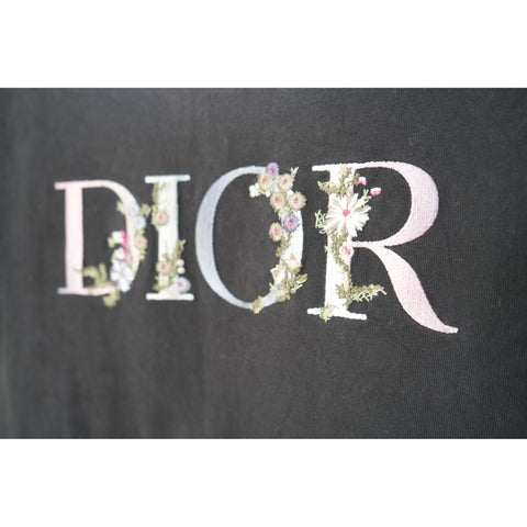 "Retail" Dior SS21 DIOR Flowers Embroidered Tee Shirt Black XL Men's