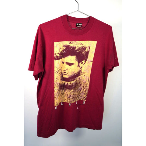 "Retail" Vintage FOTL Elvis Presley Graphic Tee Shirt Maroon L Single Stitch Made in USA
