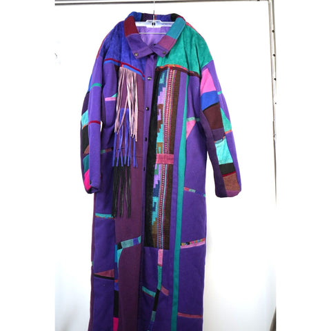"Retail" Vintage SFR Santa Fe Recreations Patchwork Suede Fringe Western Trench Coat