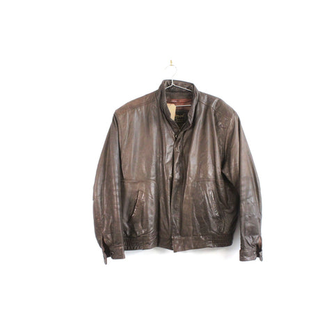 Reed Sportswear Vintage Brown Leather Jacket | Size 46 | Classic 80s/90s Bomber Style Outerwear | Retro Motorcycle Biker Coat | Timeless Men’s Streetwear