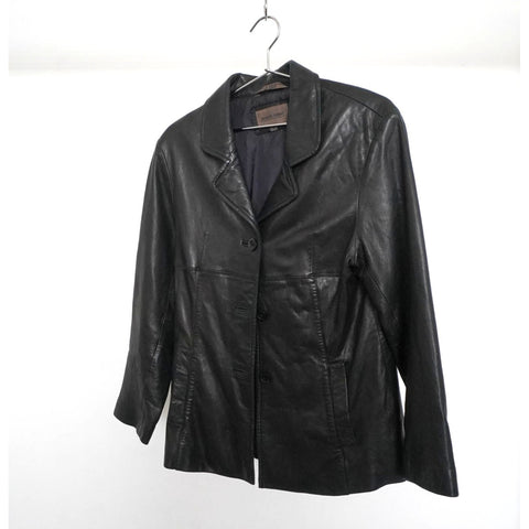 "Retail" Brandon Thomas 3-Buttoned Leather Blazer Jacket Black Size Medium