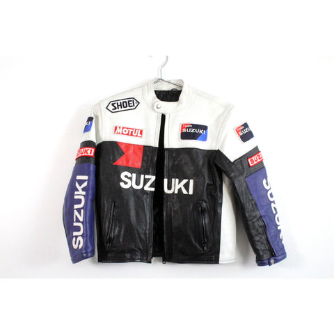 Vintage Suzuki Motorcycle Real Leather Racing Jacket | Kids XXL Women’s XS | Collector Biker Moto Outerwear | Authentic Suzuki Racing Team Jacket | Rare Youth/Women’s Leather Coat