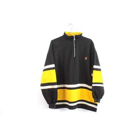 Tommy Hilfiger Colorblock Jacket Black & Yellow | Vintage Retro 90s Style Streetwear Windbreaker Coat | XL Men’s Outerwear