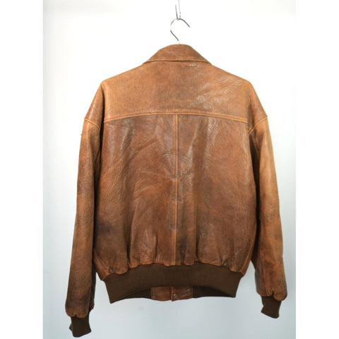 "Retail" Vintage Adventure Bound Full Zip Leather Bomber Jacket Brown Medium