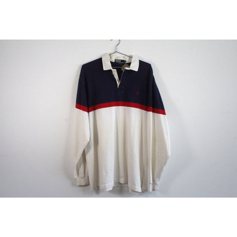 Ralph Lauren Vintage Polo | 90s Long Sleeve Shirt | XL | Colorblock White Blue Red