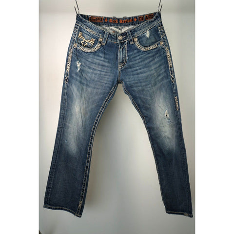 "Retail" Rock Revival Jeremy Boot Detailed Stitching Boot Cut Denim Jeans 38x30.5 Men's