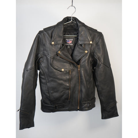 "Retail" Vintage Allstate Leather Quilt Lined Leather Motorcycle Jacket Black Medium