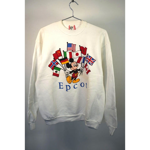"Retail" Vintage Disney World Epcot Center Mickey Mouse Pullover Sweatshirt White XL Made in USA