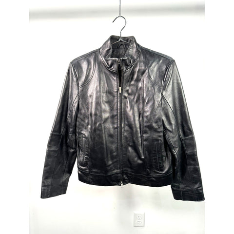 "Retail" Vintage MixIt Full Zip Leather Bomber Jacket Black Size Large Women's