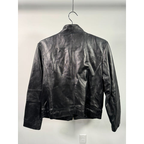"Retail" Vintage MixIt Full Zip Leather Bomber Jacket Black Size Large Women's