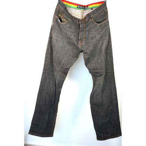 "Retail" LRG Rastafarian Color Accent Black Wash Straight Leg Denim Jeans Size 36