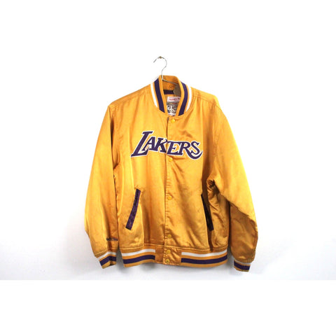 Mitchell & Ness Los Angeles Lakers Satin Jacket | Vintage NBA Licensed Basketball Outerwear | Retro 90s Style Collectible Team Apparel | Men’s Size M | Purple Gold Showtime Classic