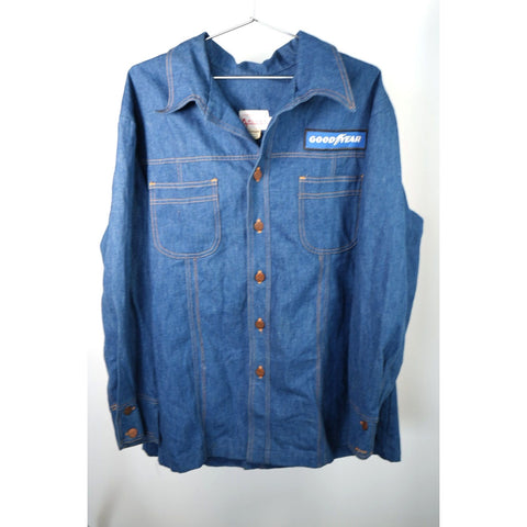 "Retail" Vintage Arlure Good Year Patch Button Up Denim Work Shirt Blue XXL