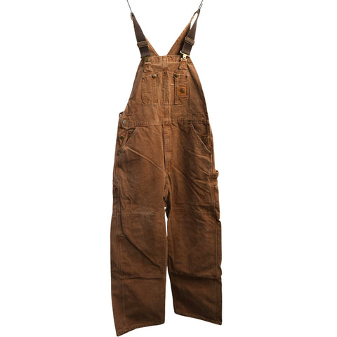 "Retail" Carhartt R06 BRN Unlined Canvas Double-Knee Workwear Bib Overalls W35 Men's