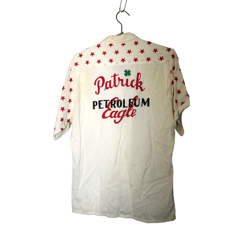 "Retail" VTG 1960s King Louie All Star Patrick Petroleum Eagle Linen Bowling Shirt Button Up White ML