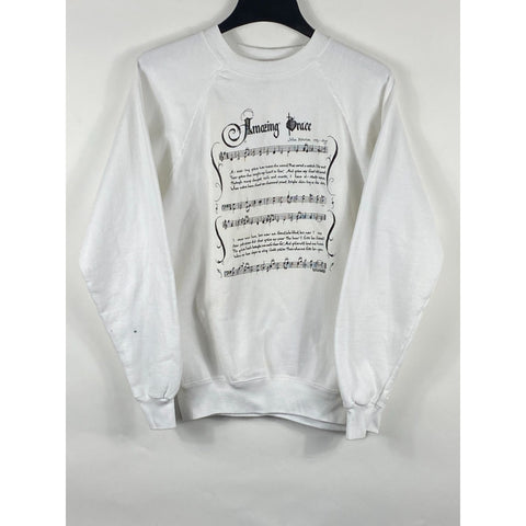"Retail" Vintage Hanes Amazing Grace Music Notes Pullover Sweatshirt White L
