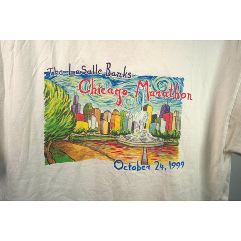 "Retail" Vintage New Balance 1999 The LaSalle Banks Chicago Marathon Tee Shirt White L