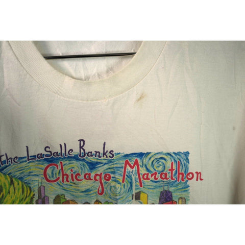 "Retail" Vintage New Balance 1999 The LaSalle Banks Chicago Marathon Tee Shirt White L