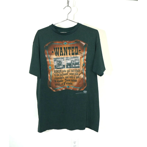 "Retail" Vintage 3D Emblem Wanted Woman Who Can Fuel Trucks Tee Shirt Green XL Single Stitch