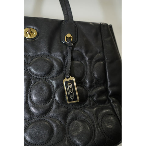 "Retail" Coach Legacy Turn Lock Quilted Leather Tote Bag Black 21237 Women's