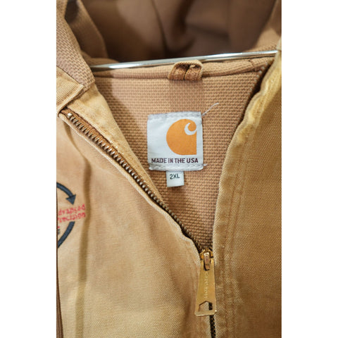 "Retail" Carhartt J131 BRN Thermal Lined Canvas Full Zip Hooded Work Jacket Brown 2XL