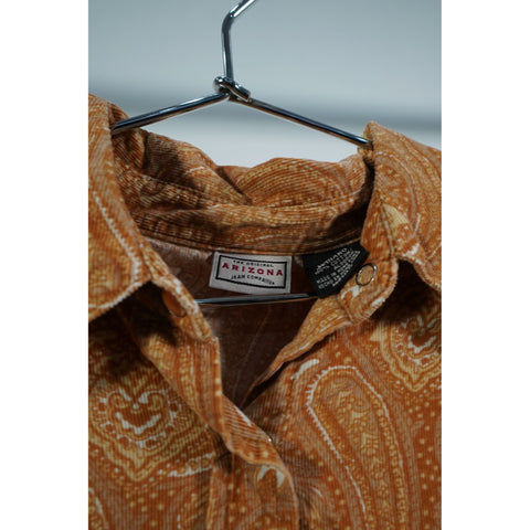 "Retail" Arizona Jean Company Corduroy Paisley Snap Button Shacket Orange Medium Women's