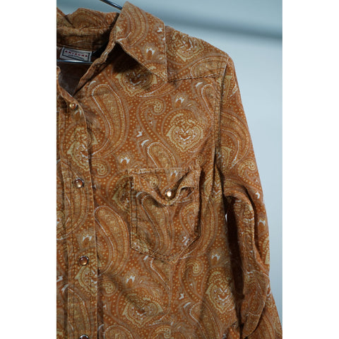 "Retail" Arizona Jean Company Corduroy Paisley Snap Button Shacket Orange Medium Women's