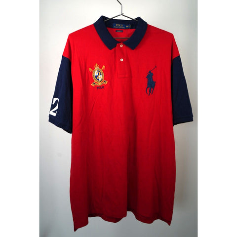 "Retail" Polo Ralph Lauren Big Pony Crest Embroidered Classic Fit Polo Shirt Navy/Red XXL