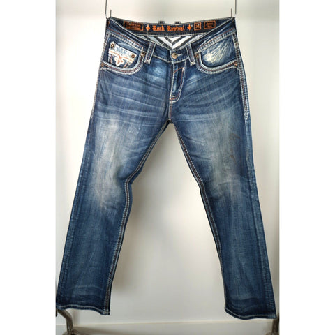 "Retail" Rock Revival James Boot Detailed Stitching Boot Cut Denim Jeans 40x35.5 Men's