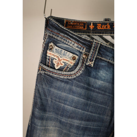 "Retail" Rock Revival James Boot Detailed Stitching Boot Cut Denim Jeans 40x35.5 Men's