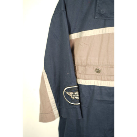 "Retail" Vintage Harley-Davidson Logo Embroidered Mechanic Shirt Navy Blue/Gray Large