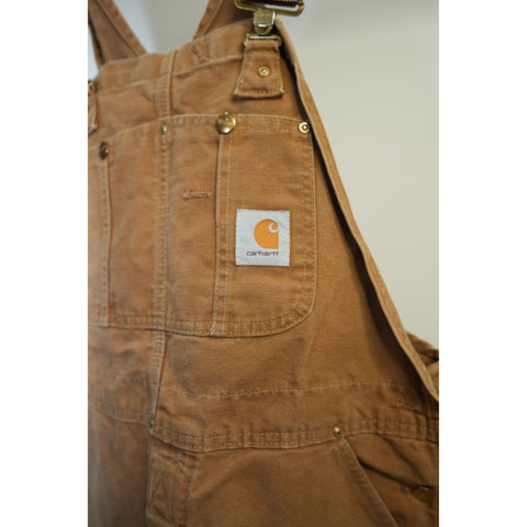 "Retail" Carhartt Unlined Canvas Double-Knee Workwear Bib Overalls Brown W39 Men's